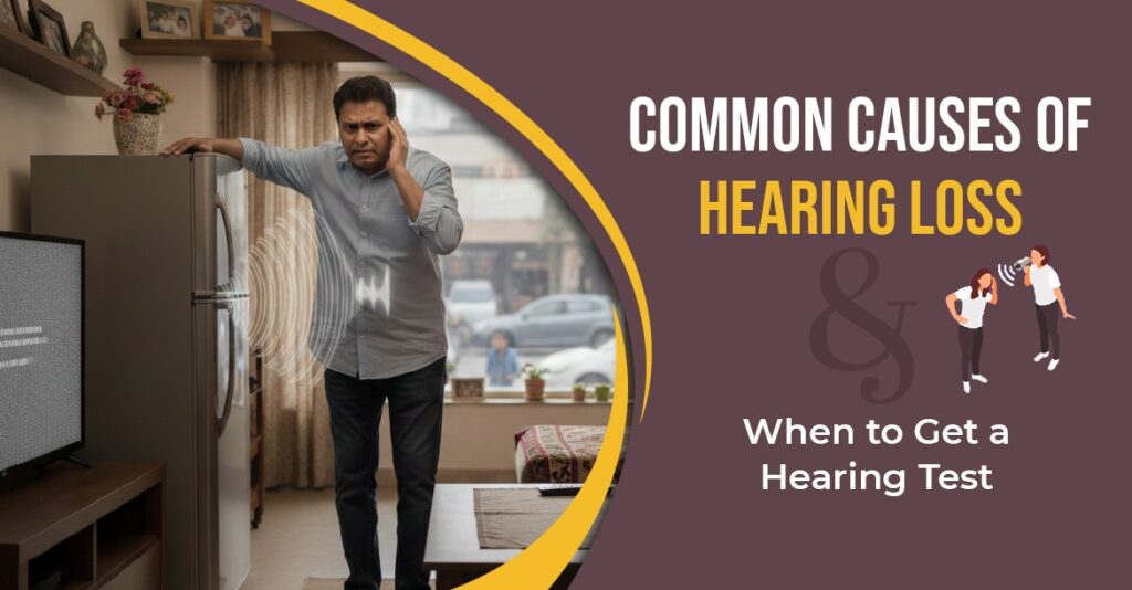 A doctor performing a hearing test to check causes hearing loss in patient